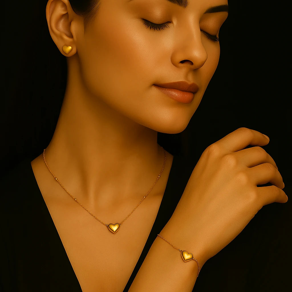 Minimal Heart Complete Set in Pure Stainless Steel -Zevar Gallery