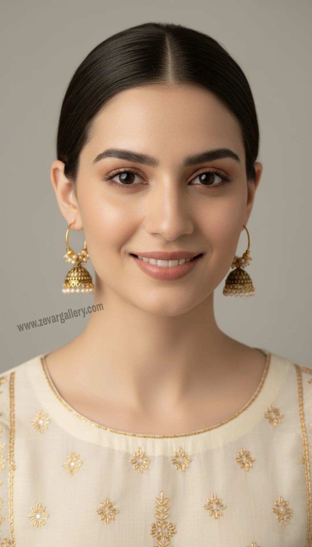 Indian Style Jhumka Earrings with Pearls & Golden Bali