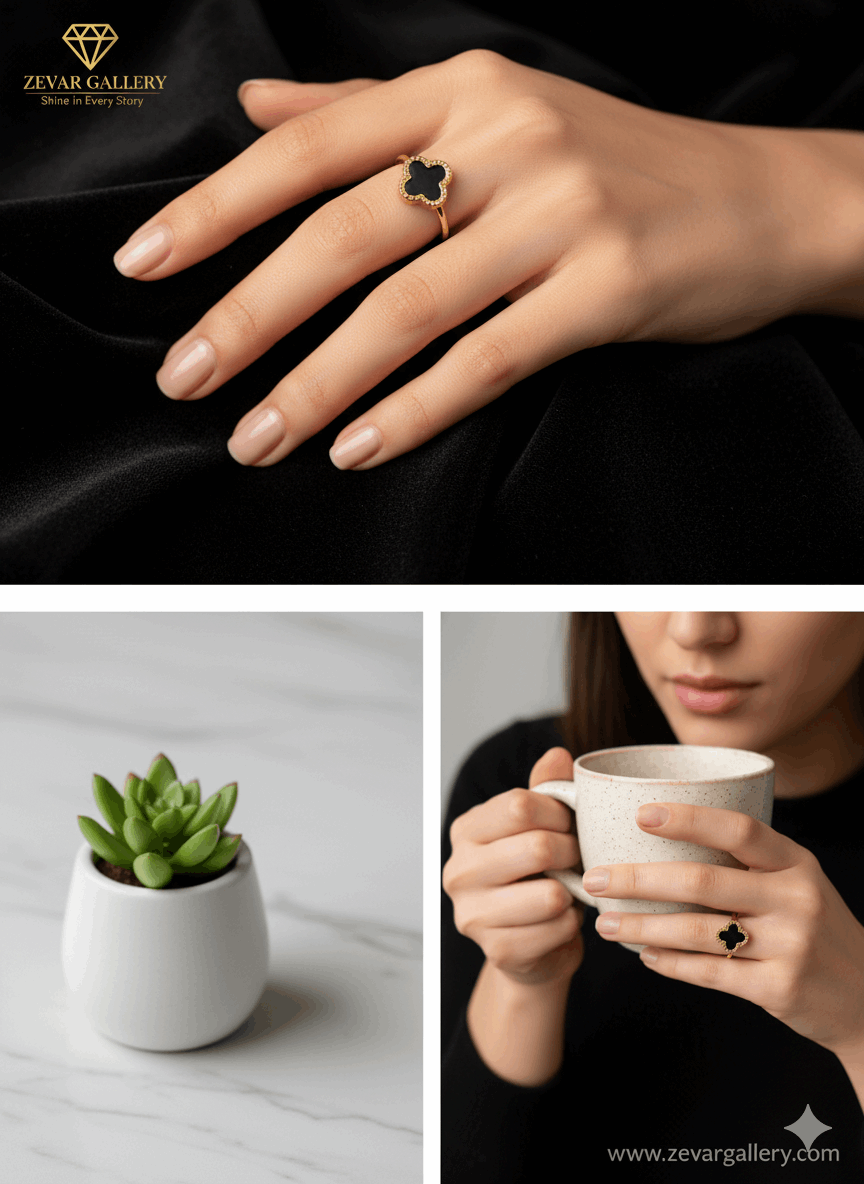 Elegant Gold-Plated Stainless Steel Clover Adjustable Size Ring