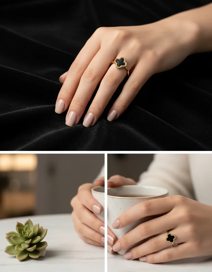 Elegant Gold-Plated Stainless Steel Clover Adjustable Size Ring