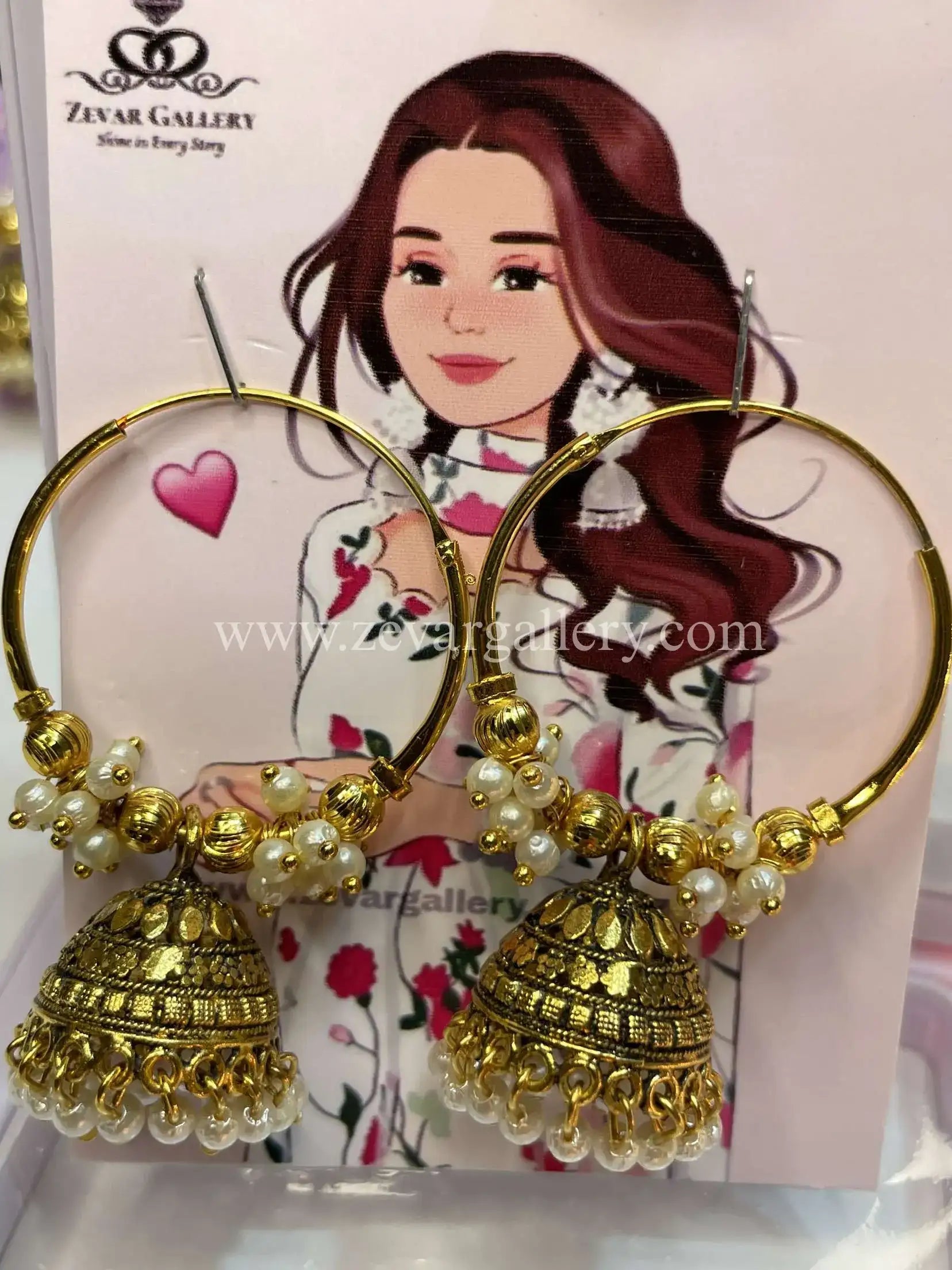 Indian Style Jhumka Earrings with Pearls & Golden Bali