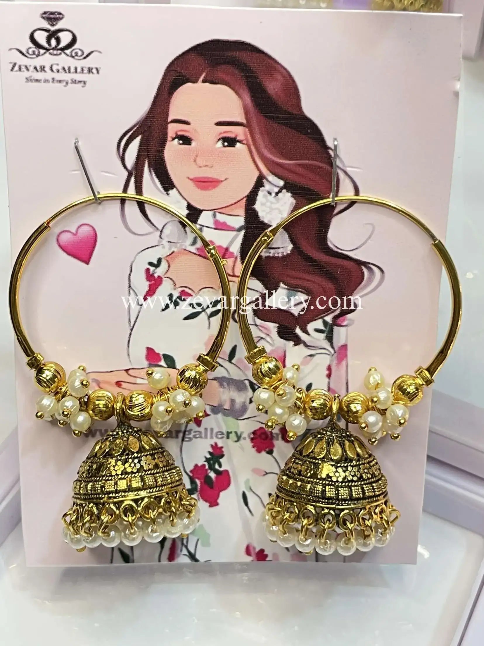 Indian Style Jhumka Earrings with Pearls & Golden Bali