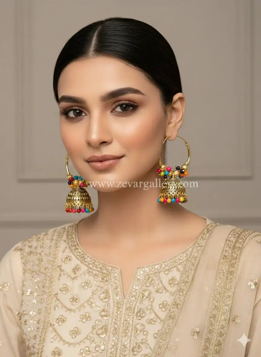 Multicolor Jhumka - Indian Traditional Bollywood Hoop Earrings