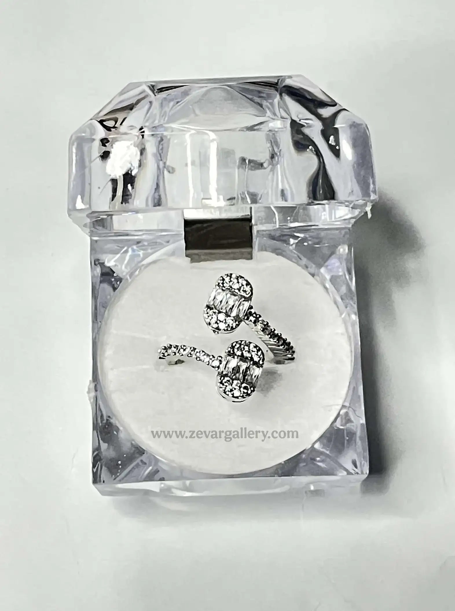 Dual Crsytal Elegance Ring with crystal pave ends in a luxury crystal-clear box – Zevar Gallery