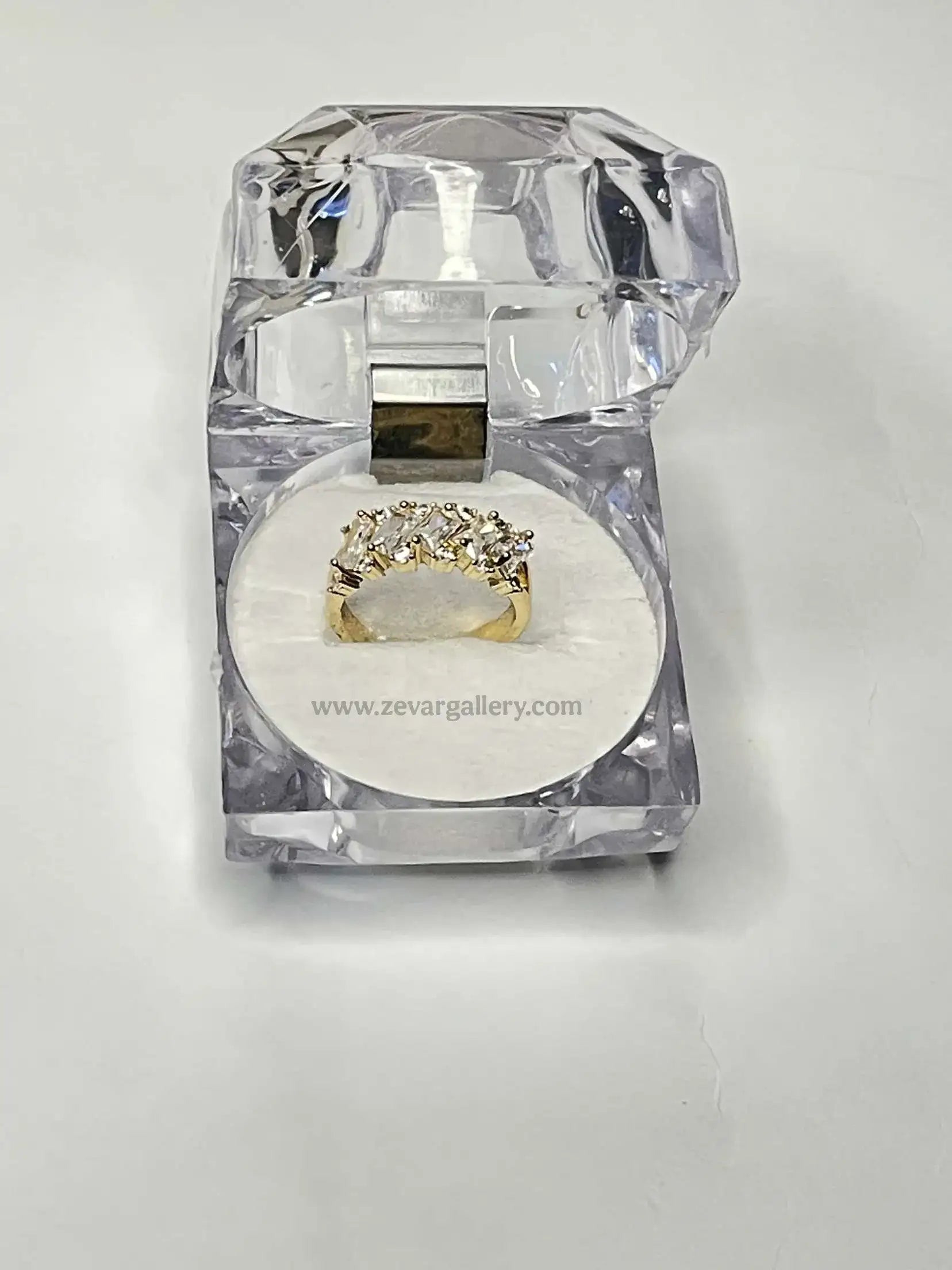 elegant golden band with five clear crystals ,Adjustable sterling ring featuring five brilliant stones, Premium 5-Crystal golden Ring sparkling by zevar gallery