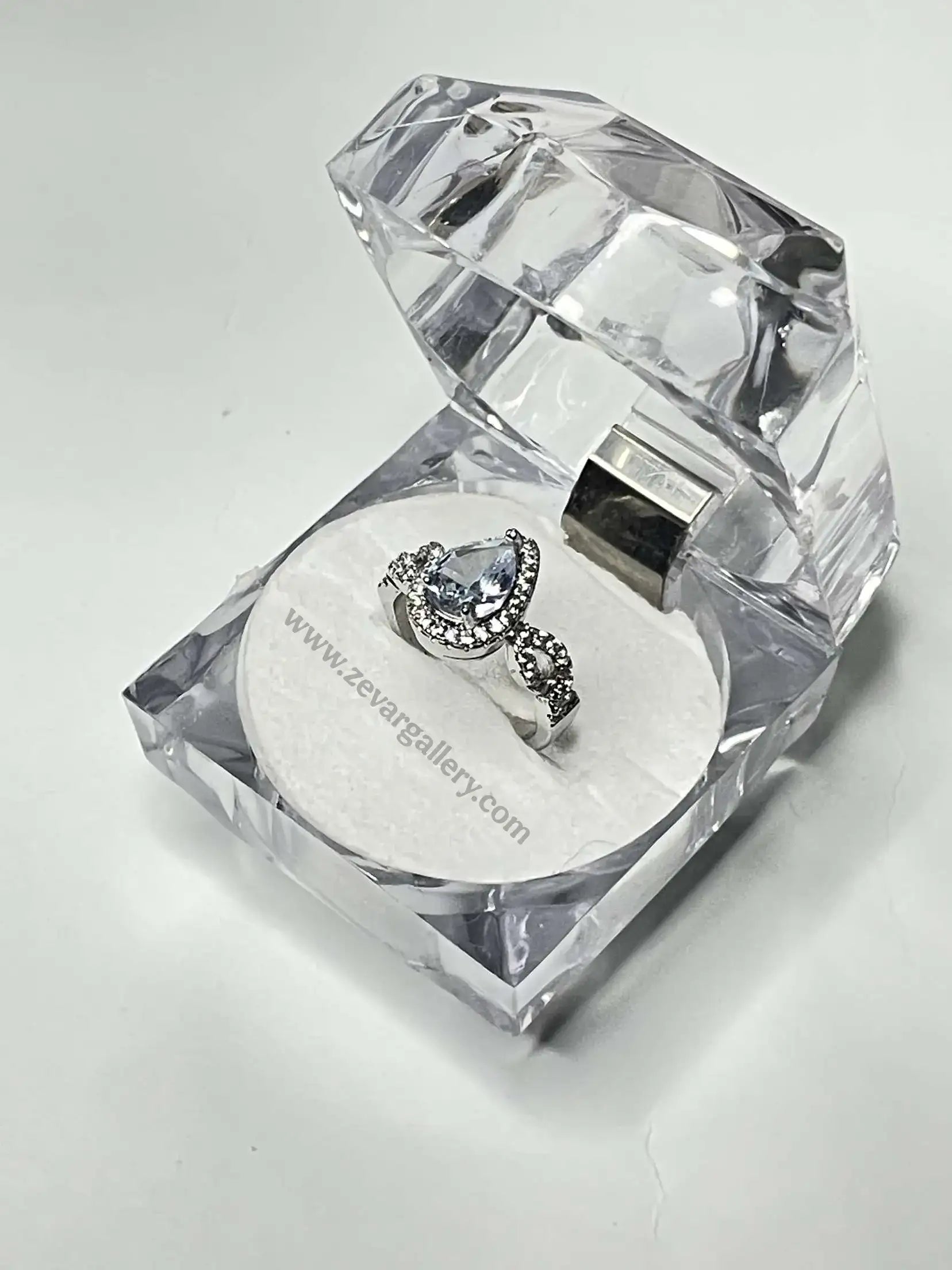 Luxury Teardrop-Cut Aquamarine Crystal Gemstone Adjustable Ring