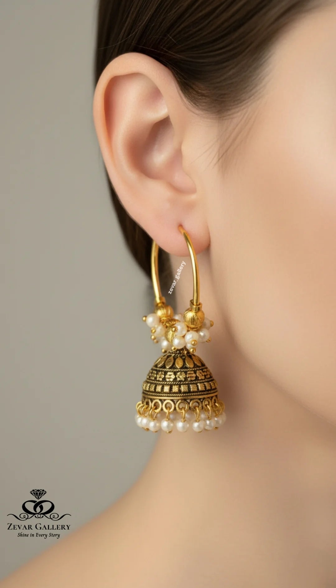 Indian Style Jhumka Earrings with Pearls & Golden Bali