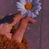 Hand holding a small flower with a soft focus background