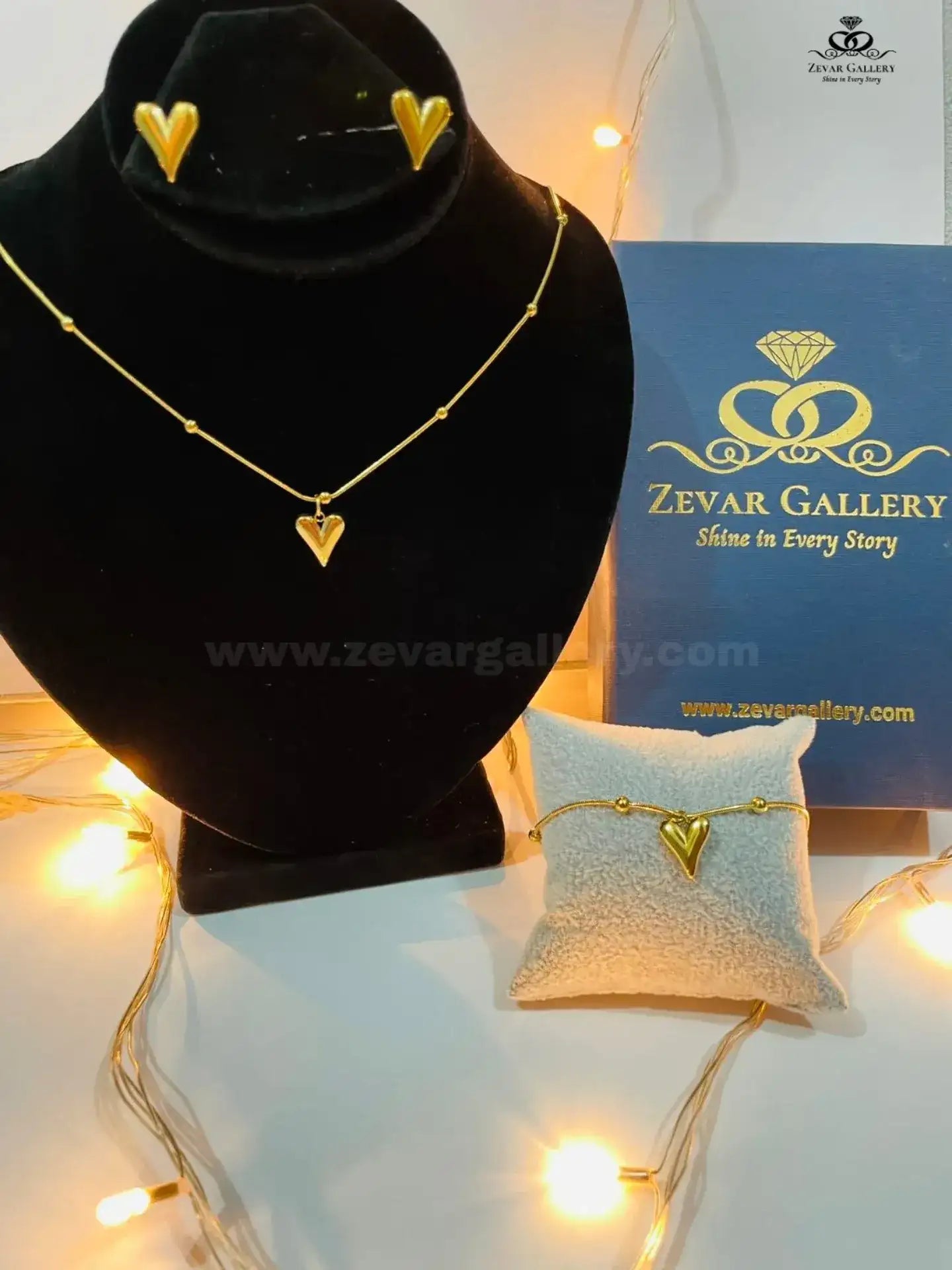 Zevar Gallery stainless steel heart necklace, bracelet and stud earrings jewellery set for women – tarnish-free and hypoallergenic