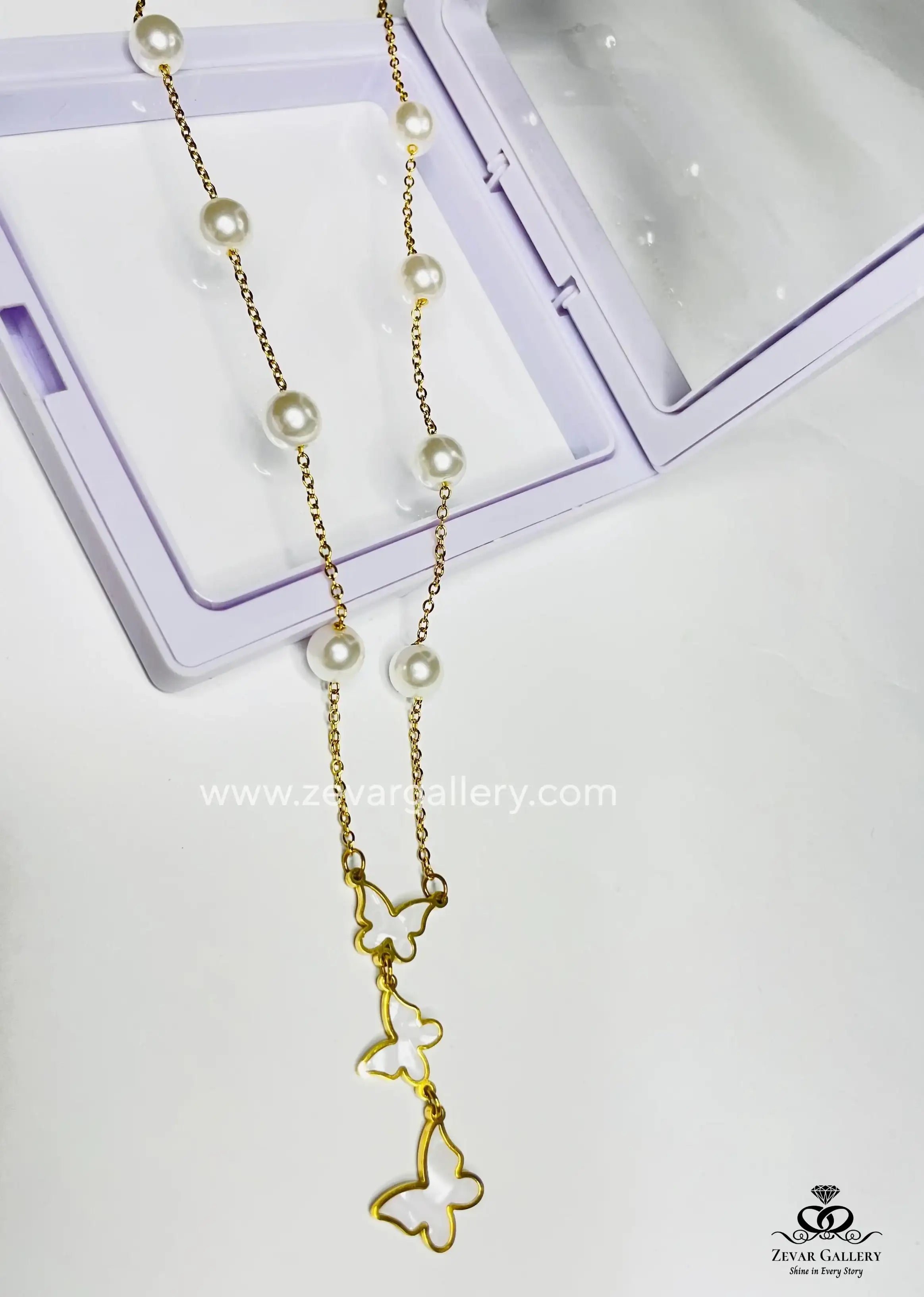 Pearl & Golden Butterfly Stainless Steel Necklace