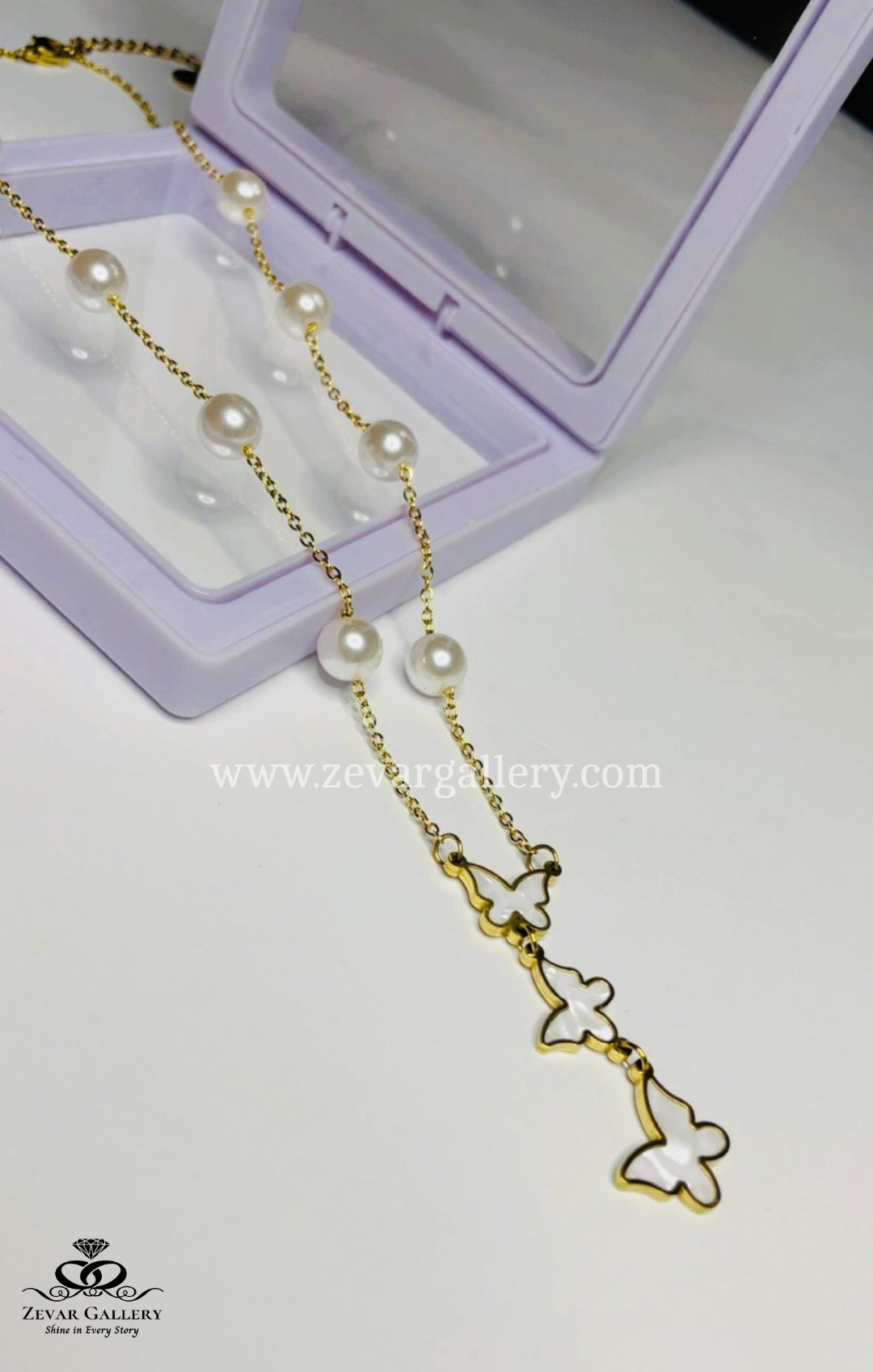 Pearl & Golden Butterfly Stainless Steel Necklace