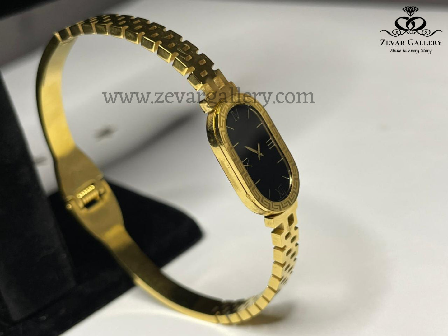 Stylish Black Dial Stainless Steel Watch Style Bangle - Zevar Gallery