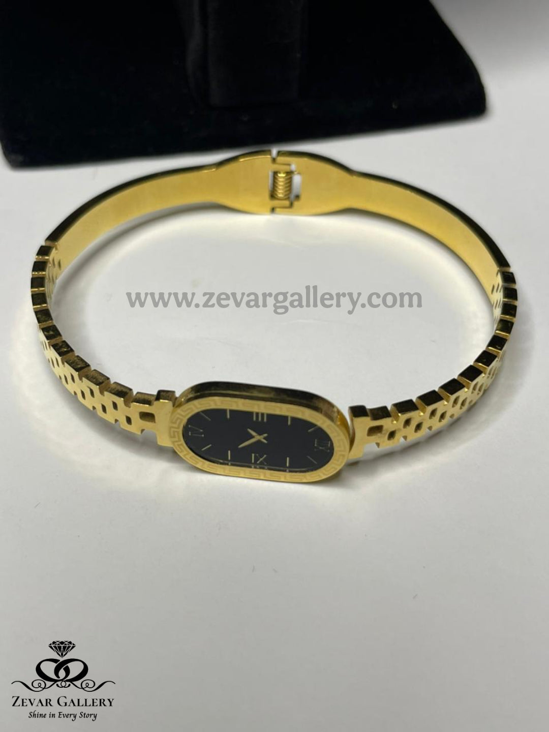 Stylish Black Dial Stainless Steel Watch Style Bangle - Zevar Gallery