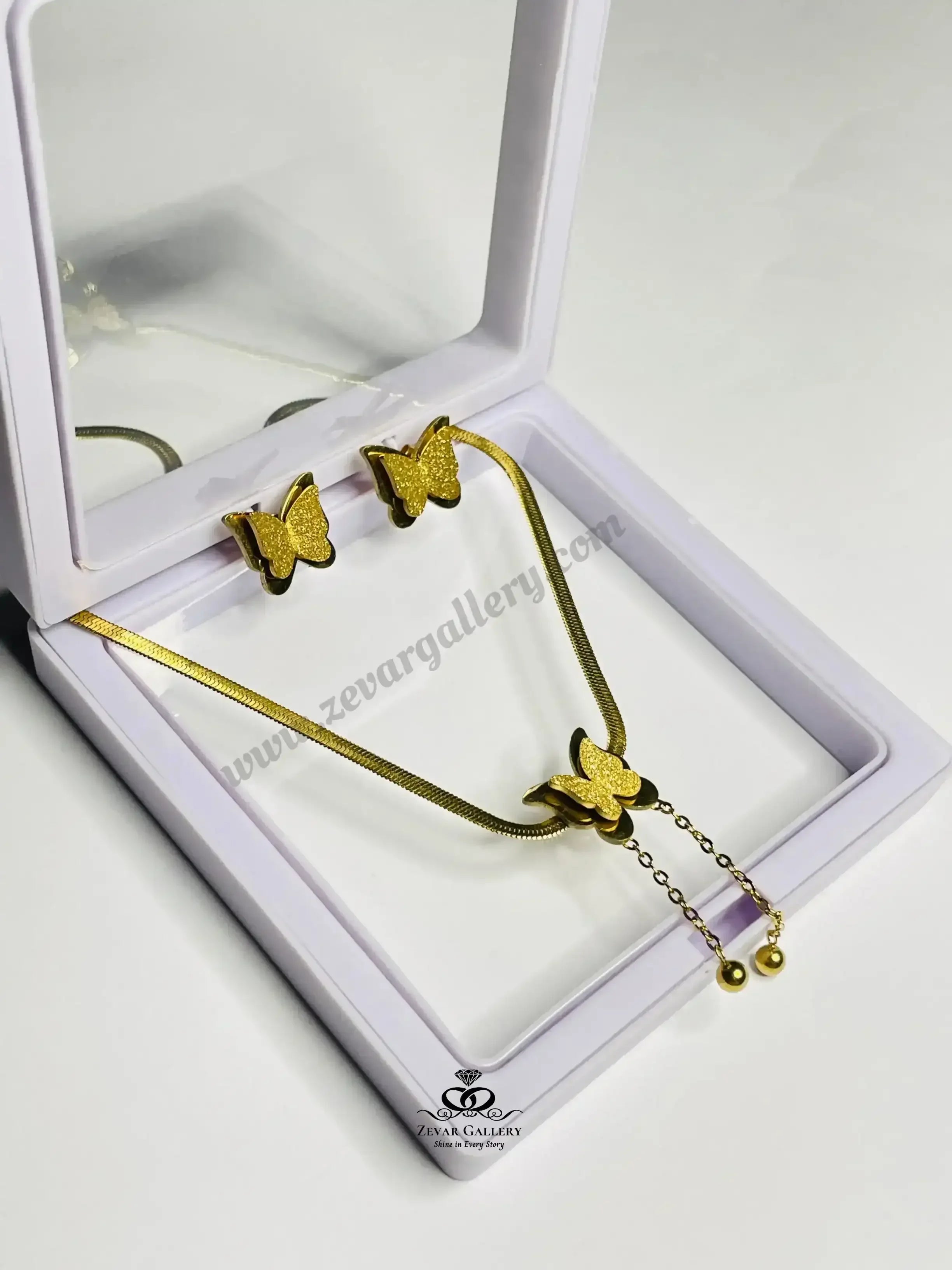 Korean Pearl Butterfly Necklace & Earring Set - Zevar Gallery